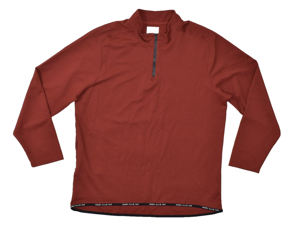 Perry Ellis 360 Men's 1/4 Zip Pullover Sweatshirt Red Long Sleeve Size 2XL Polye